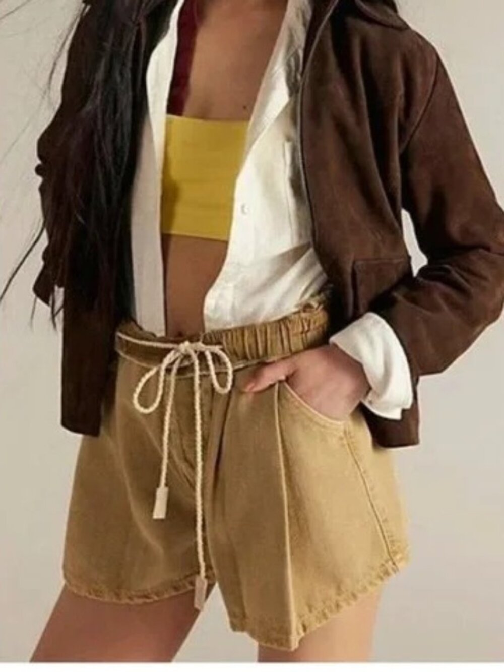 NWOT We The Free Clark Pleated Denim Shorts, Washed Sand Tan, XS